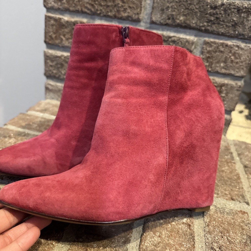 Cole‎ Haan Red Winery Suede Wedge Booties Size 9B F13 D40511 - Picture 3 of 16